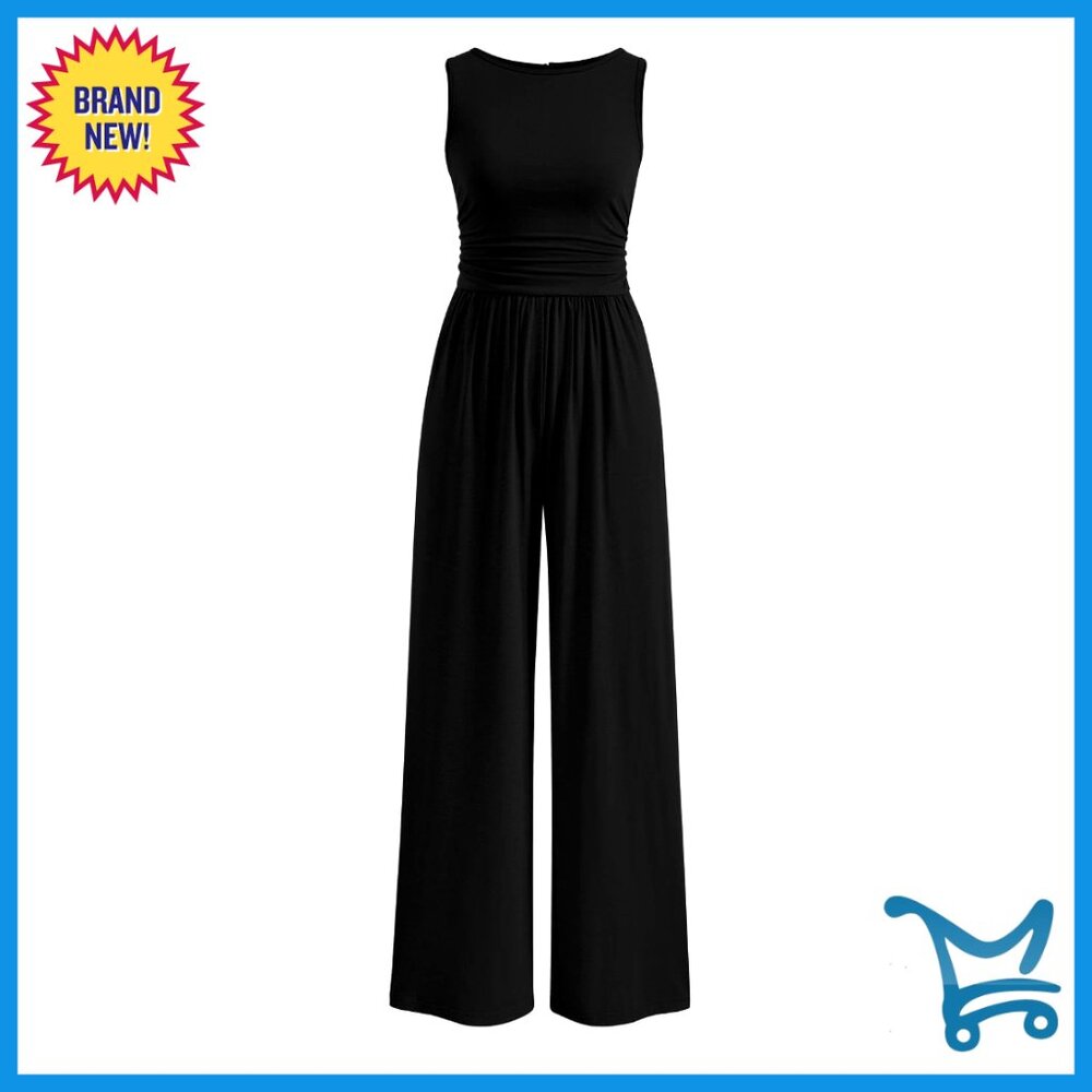 Sleeveless Wide Leg Jumpsuit Elegant Chic Casual Summer Romper With Pockets